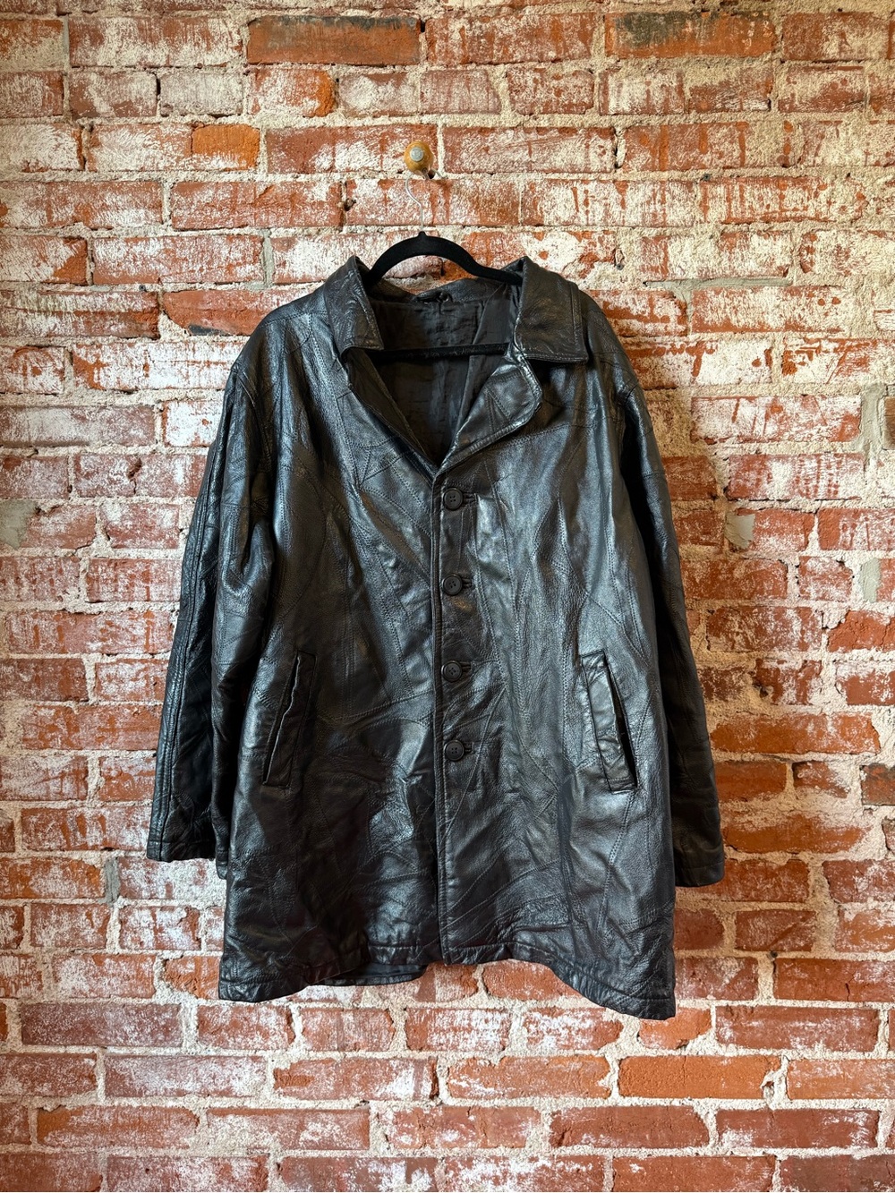 Men’s button front leather jacket